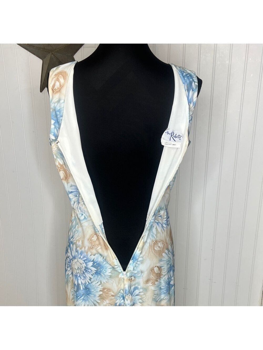 1970’s Floral Blue and Tan Women's Maxi Dress Size 10 - Picture 11 of 12